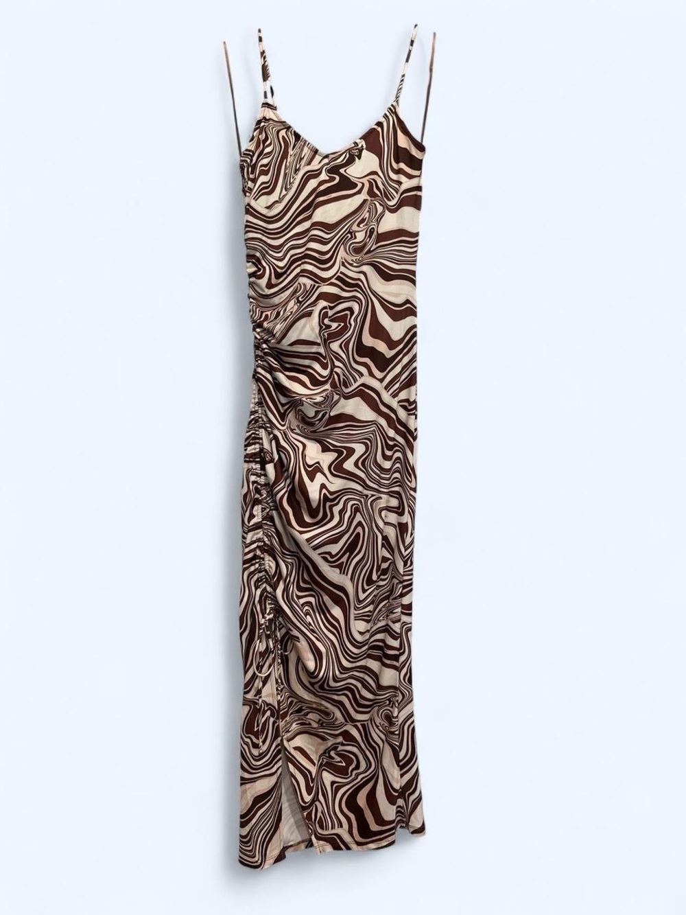 NWT Bershka Marble-Print Slip Maxi Dress - Brown & Cream